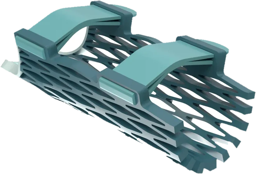 A Struxaform splint from the far end, the lattice running away from the viewer